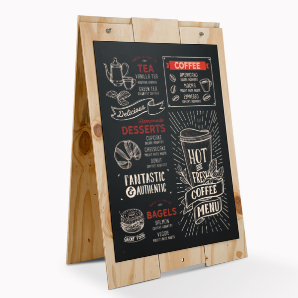 pizarra de caballete personalizada para bares y restaurantes