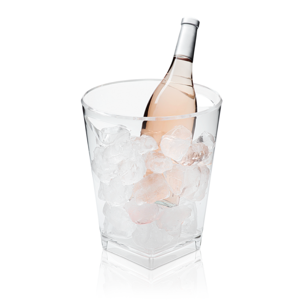 Cubitera modelo ASTURICA para enfriar botellas en servicios de hostelería vista con hielo y botella