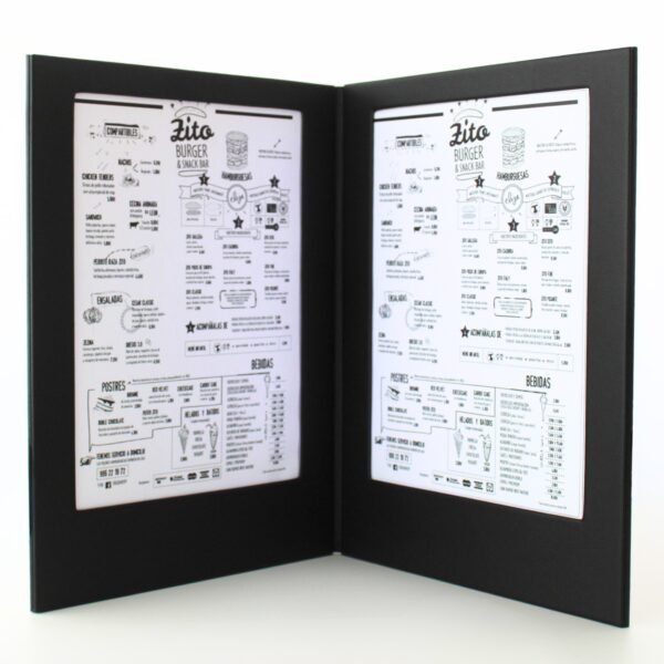 Carta iluminada tamaño grande modelo PITIUSA para presentación de menús en ambientes con poca luz vista dentro
