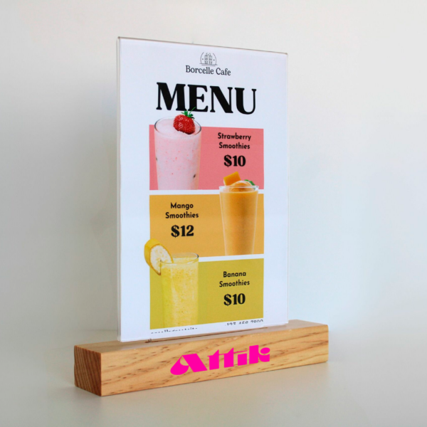 Porta menú modelo BILBO personalizado para presentación de cartas en bares y restaurantes